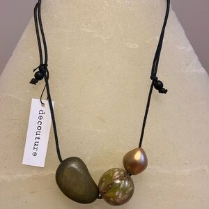 Stunning Necklace with Wood and Glass Beads! NWT